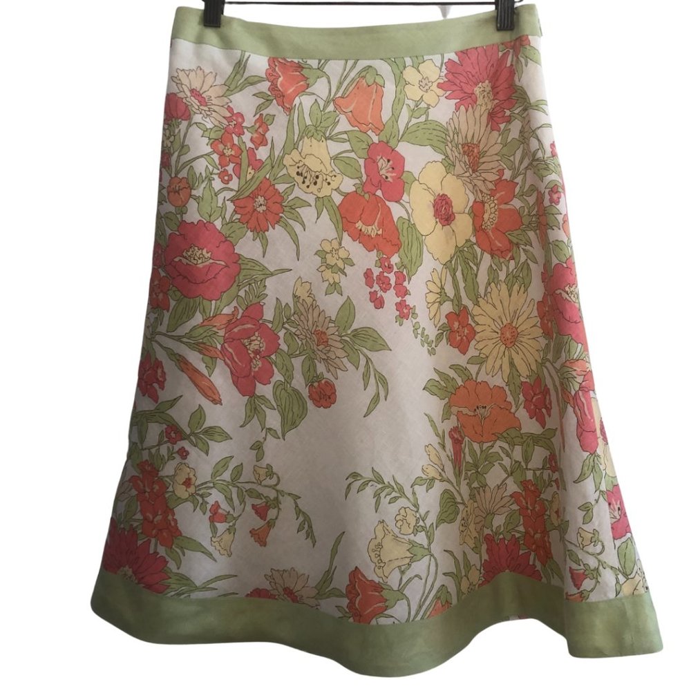 Loft Floral Linen A-Line Skirt Size 4
